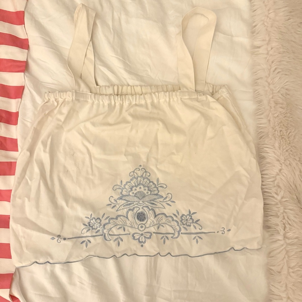 Vintage Cream and Blue Embroidered Tank Top